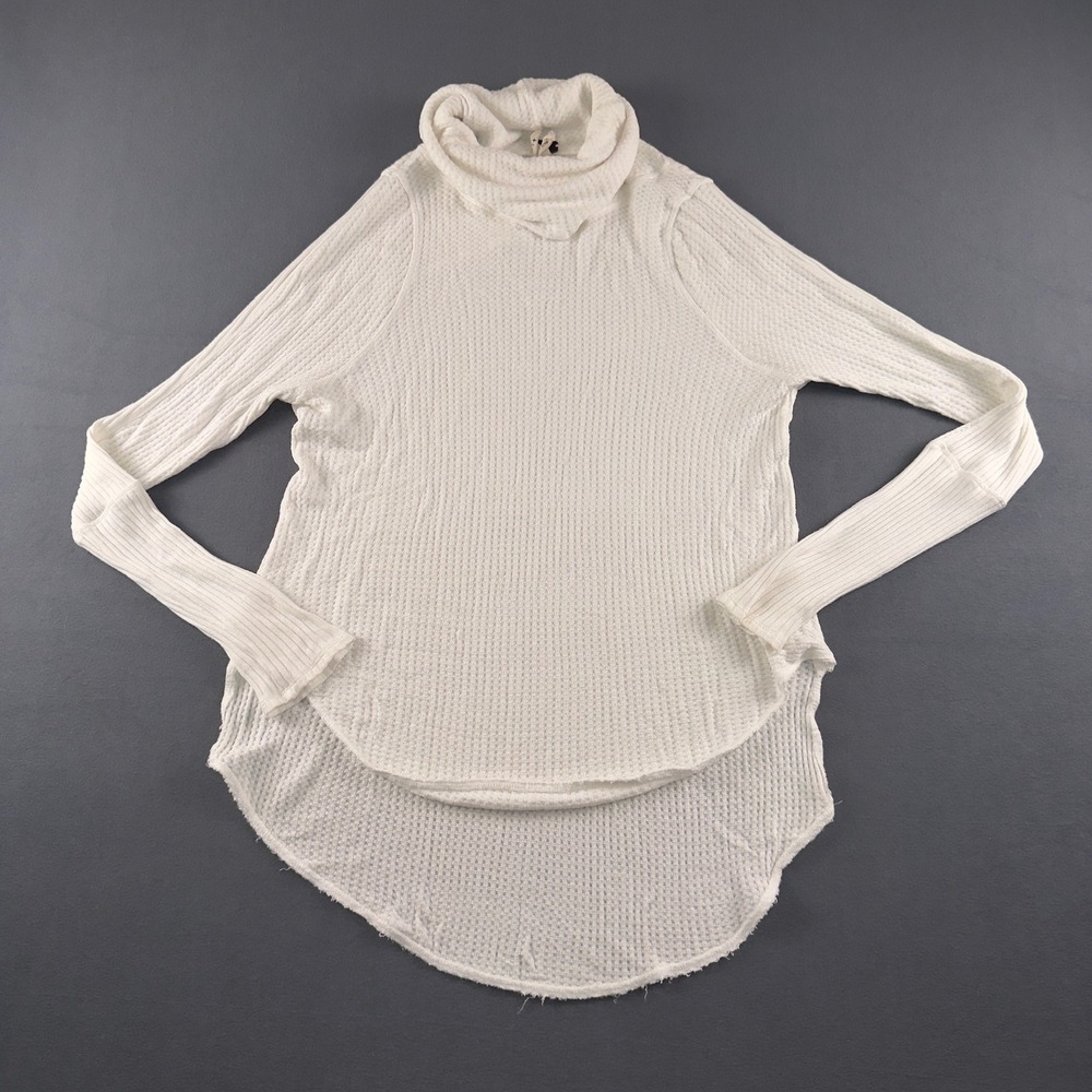 We The Free Free People Ivory Waffle Knit Cowl Neck Thermal Top OB422604 Small